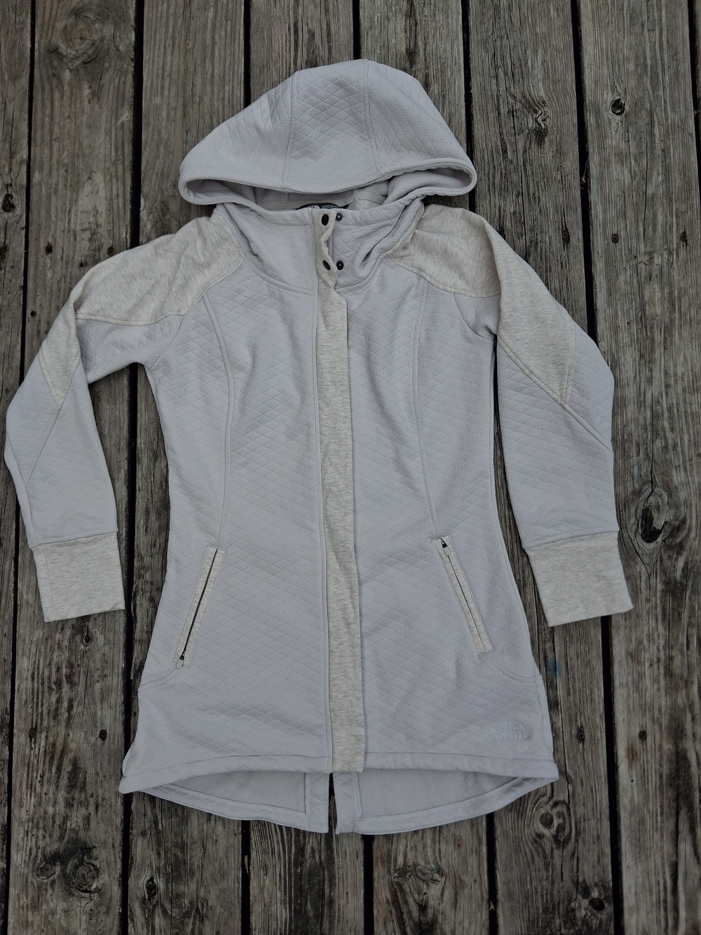 The North Face Light Gray Hooded Quilted Longline Jacket